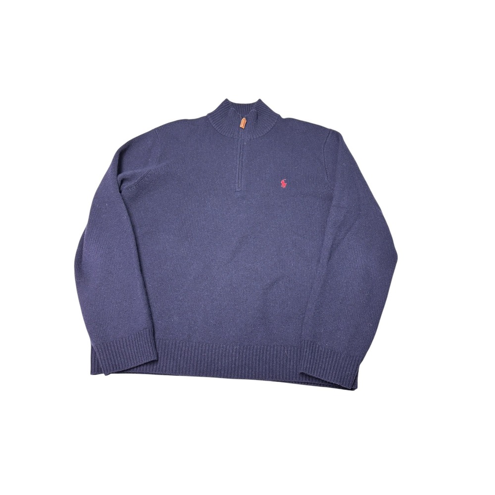 Polo Ralph Lauren Mens XL Navy Blue 100% Lambswool Quarter Zip Sweater Mock Neck